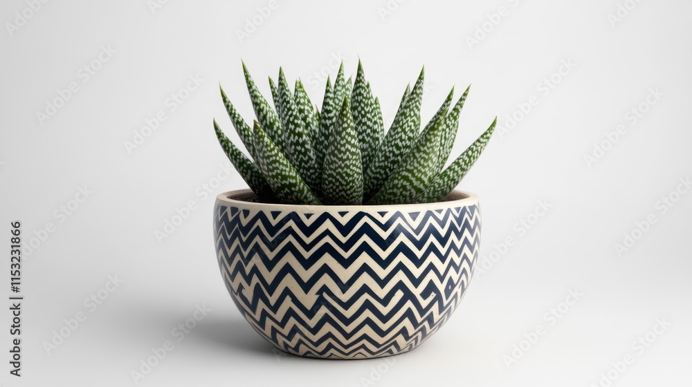 A succulent plant in a patterned ceramic pot A succulent plant in a patterned ceramic pot