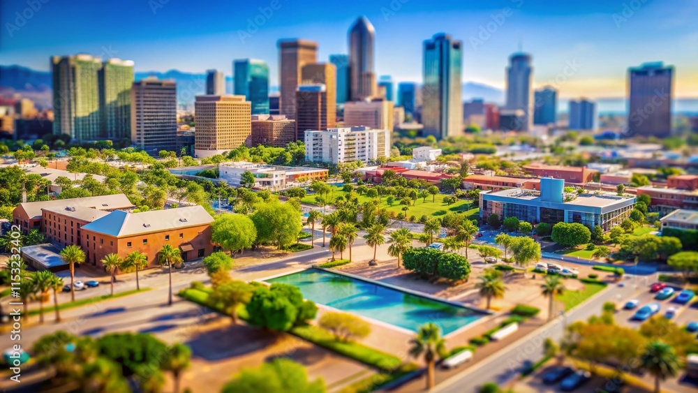 Fototapeta premium Miniature Phoenix Arizona Cityscape, Downtown Skyline Tilt-Shift Photography