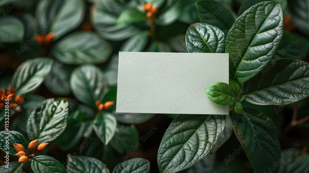 Obraz premium Blank Card on Green Leaf Layout