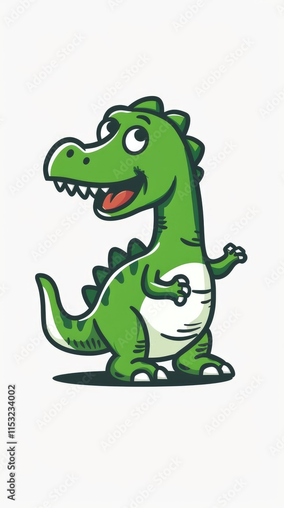 A cheerful green dinosaur character with a friendly expression and cartoonish features. A cheerful green dinosaur character with a friendly expression and cartoonish features.