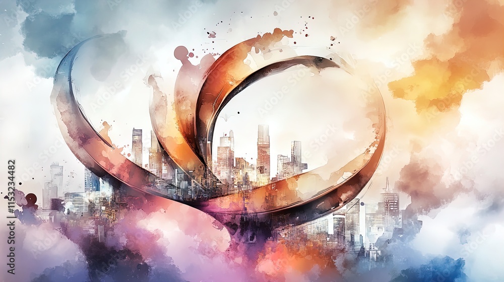 Obraz premium abstract futuristic skyscraper poster: sleek glass surfaces reflecting sunset in vibrant ultra-modern cityscape – perfect for enhancing any sport-inspired interior!