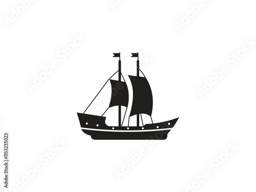 Medieval ship icon or Pirates ship logo flat style isolated on white background