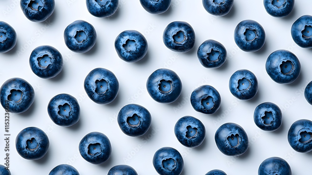 Blueberries arranged in a neat pattern on white background Blueberries arranged in a neat pattern on white background