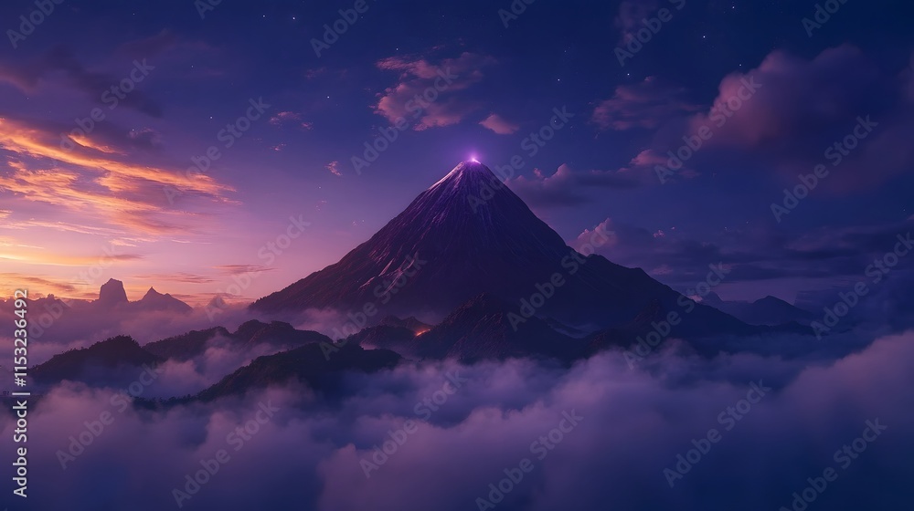 Front view of the majestic Mayon Volcano, with its perfect cone shape glowing under soft twilight, in 4K resolution Front view of the majestic Mayon Volcano, with its perfect cone shape glowing under soft twilight, in 4K resolution