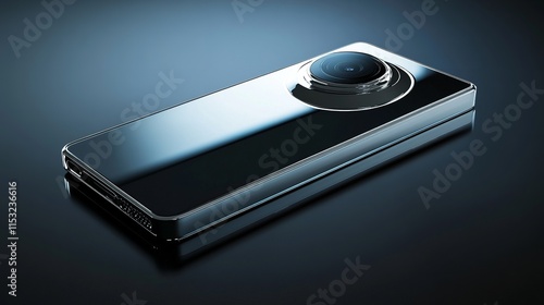 Futuristic Smartphone with Glossy Surface on Dark Gradient Background with Soft Shadows photo