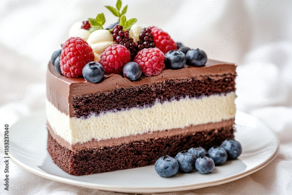 Decadent Chocolate Raspberry Cake with Blueberry Garnish Decadent Chocolate Raspberry Cake with Blueberry Garnish
