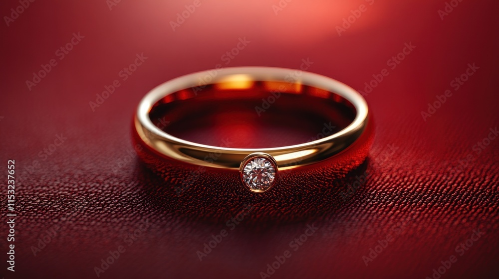 A simple gold ring with a single diamond, symbolizing love and commitment.