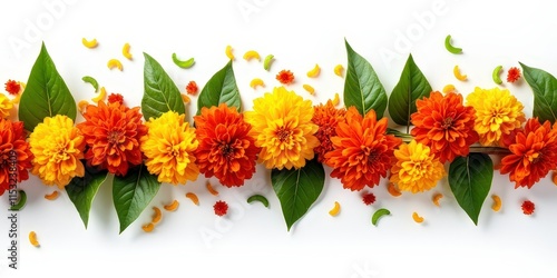 Indian Flower Garland - Mango Leaves and Marigold Flowers for Festive Decor and Cultural Celebrations Decoration for Indian hindu holidays or wedding. Diwali, makar sankranti, holi, new year  photo