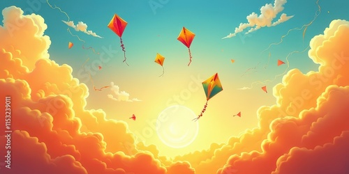 Makar Sankranti Banner - Horizontal Kite Poster Design with Vibrant Festive Colors photo