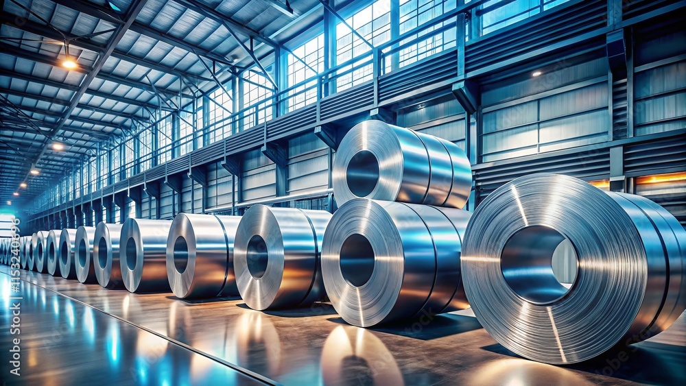 Minimalist Industrial: Cold Rolled Steel Coils in Warehouse Storage Minimalist Industrial: Cold Rolled Steel Coils in Warehouse Storage