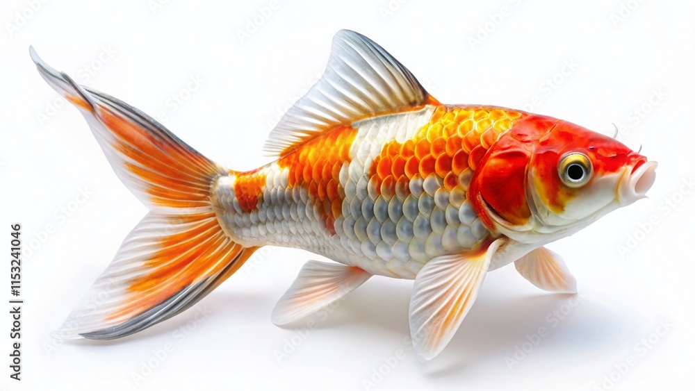 Fototapeta premium Minimalist Koi Fish Isolated on White Background - Elegant Aquatic Stock Photo