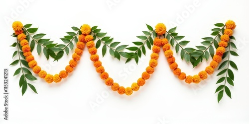 Indian Flower Garland - Mango Leaves and Marigold Flowers for Festive Decor and Cultural Celebrations Decoration for Indian hindu holidays or wedding. Diwali, makar sankranti, holi, new year photo