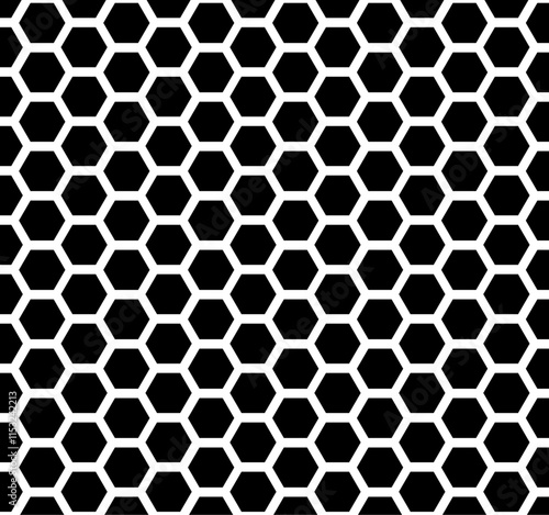 Hexagon geometric pattern. Seamless honeycomb cell background. Abstract hex design for flyers, ads, fabric, clothes, and textile patterns. Vector illustration.