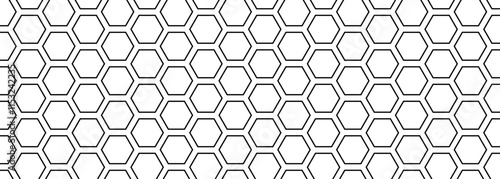 Hexagon geometric pattern. Seamless honeycomb cell background. Abstract hex design for flyers, ads, fabric, clothes, and textile patterns. Vector illustration.
