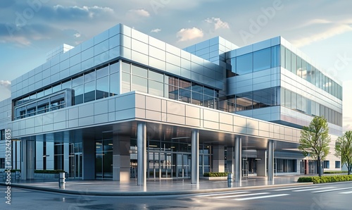 Outside of a contemporary hospital building, Generative AI.
