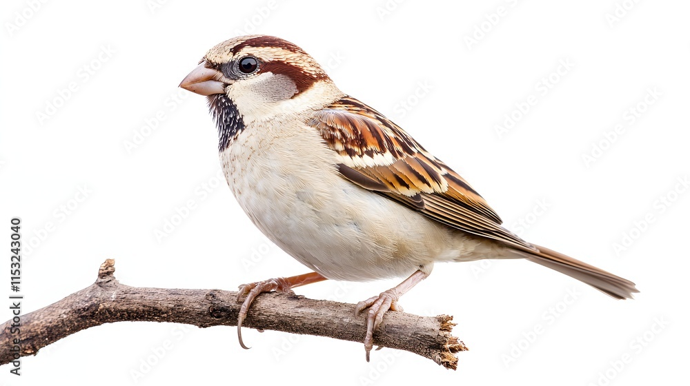 Fototapeta premium A Small Brown And White Sparrow Perched On A Branch
