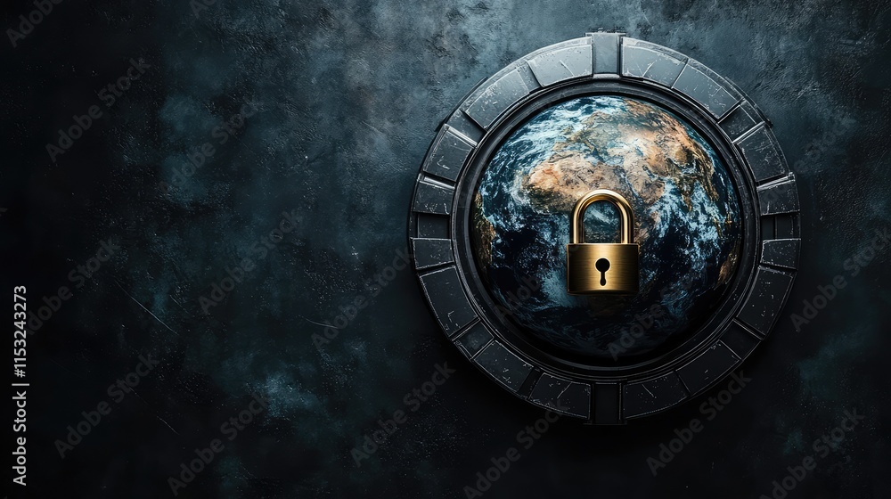 Globe with Lock Symbolizing Protection or Safety