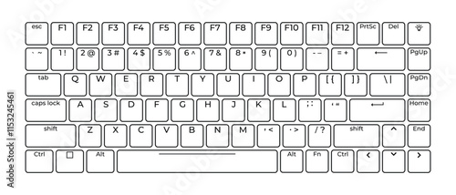 Computer keyboard button layout template with letters for graphic use. Modern computer keyboard. Vector illustration