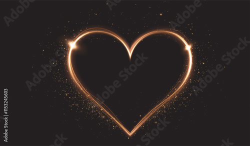 Heart gold with flashes isolated on transparent background. Light heart for holiday cards, banners, invitations. Heart-shaped neon wire glow.	
