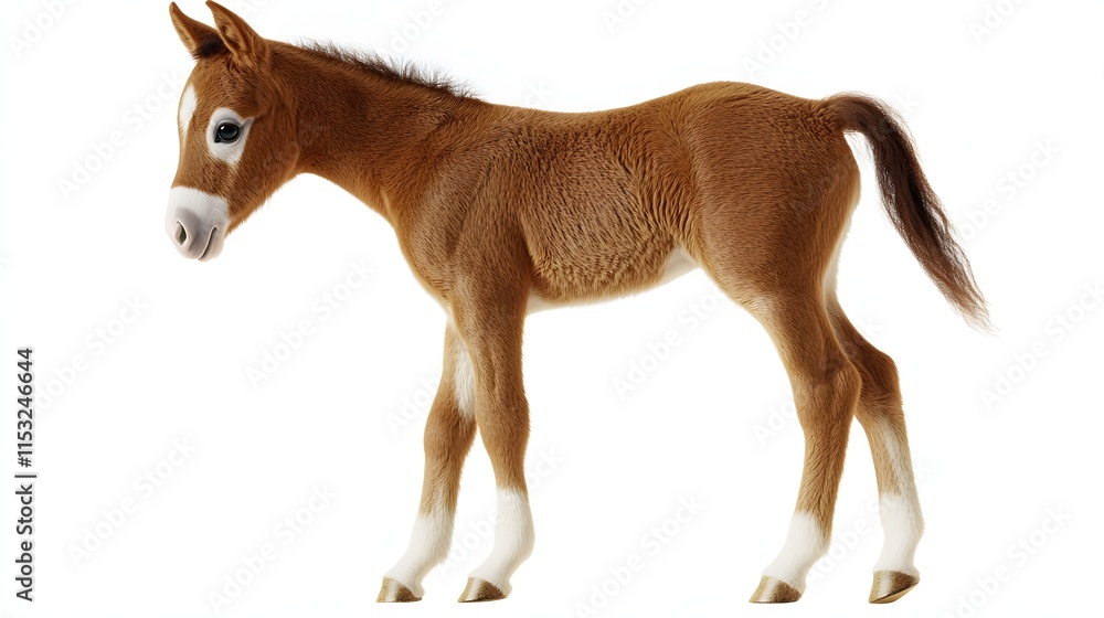 Adorable Chestnut Foal Standing Isolated On White Adorable Chestnut Foal Standing Isolated On White