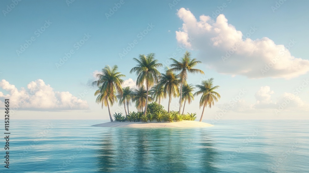 Tropical Island Paradise with Lush Palm Trees Tropical Island Paradise with Lush Palm Trees