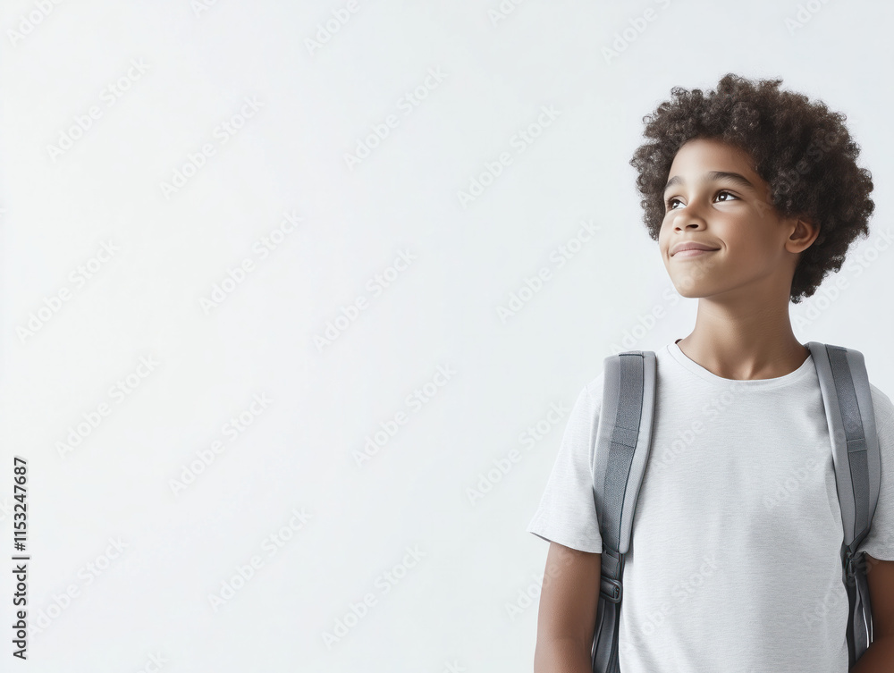 A Young Student Stands Confidently Against a White Backdrop, Backpack Ready for a Day Filled with Learning and Exciting Adventures. A Young Student Stands Confidently Against a White Backdrop, Backpack Ready for a Day Filled with Learning and Exciting Adventures.