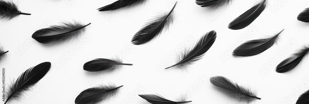 Minimalist Black Feathers on White Background Minimalist Black Feathers on White Background