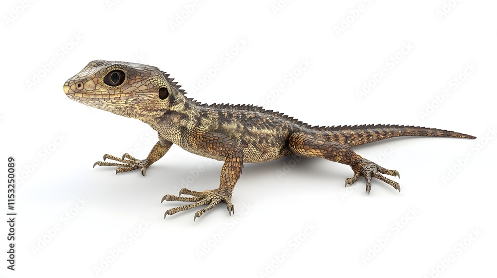 A Juvenile Brown And Gold Lizard Poses On White A Juvenile Brown And Gold Lizard Poses On White