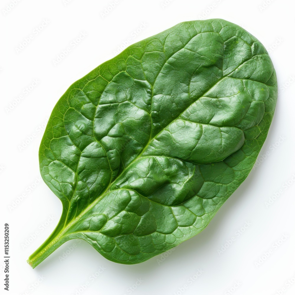 Fototapeta premium Fresh Spinach Leaf Isolated on White Background with Texture Detail