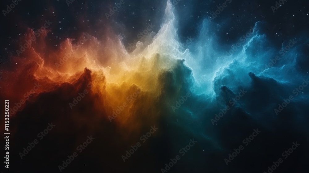 Fototapeta premium Fiery and icy nebula cosmic clouds clashing in space.