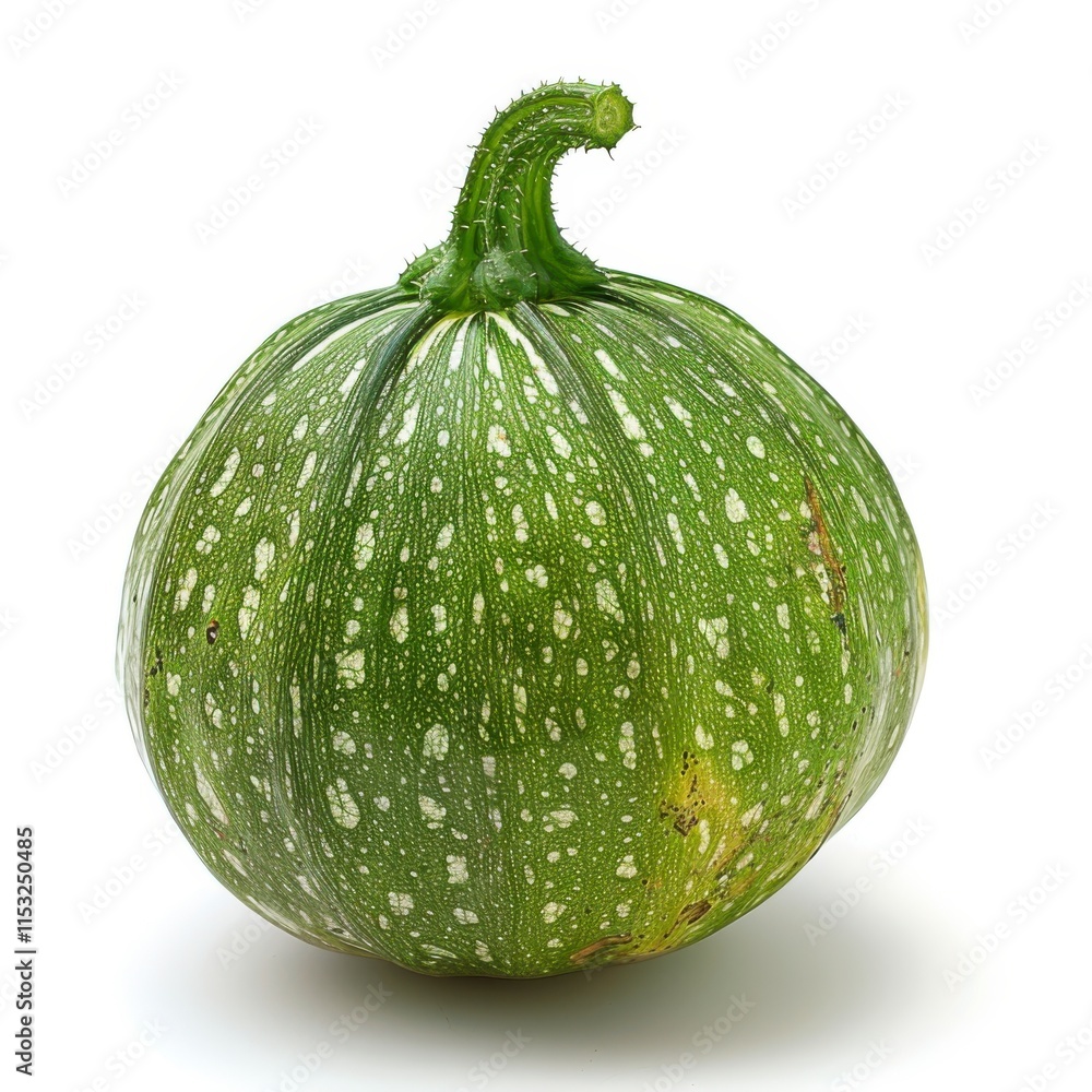 Fresh Organic Round Zucchini With Striped Skin On White Background Fresh Organic Round Zucchini With Striped Skin On White Background