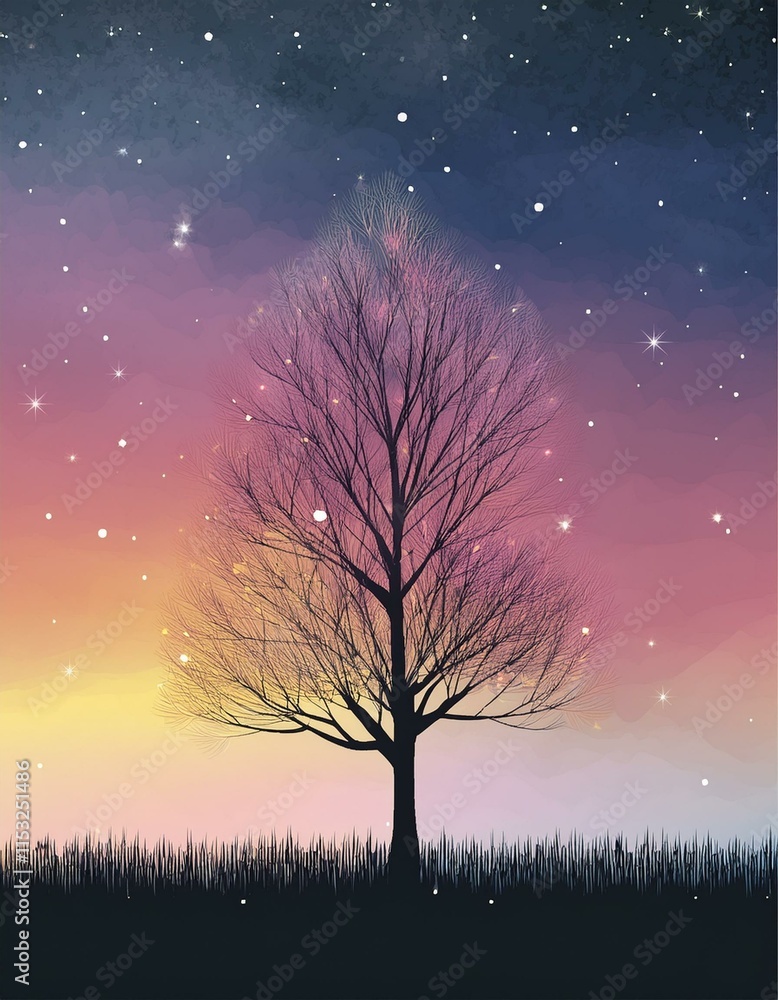 Abstract mysterious tree and meadow landscape painting. Abstract mysterious tree and meadow landscape painting.