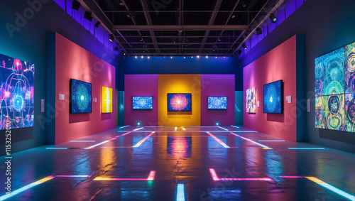 Empty Gallery Space with Interactive Digital Art Installations