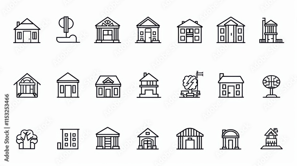 Fototapeta premium House and Building Icon Set on White Background