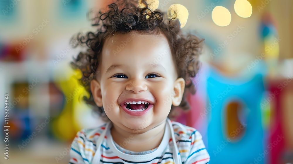 A baby laughs with a big, toothy smile. A baby laughs with a big, toothy smile.