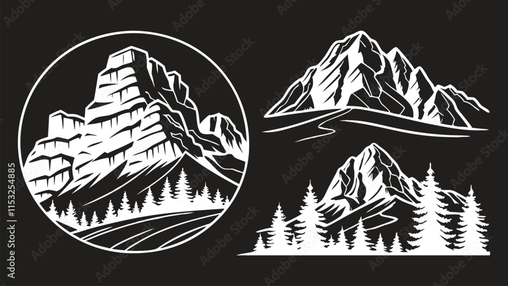 Fototapeta premium Dark mountain landscape in circular frame