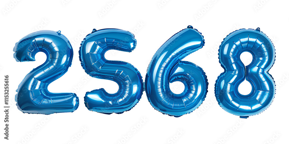 2568 in Blue foil balloons, isolated on white background, Thai New year 2568 in Blue foil balloons, isolated on white background, Thai New year