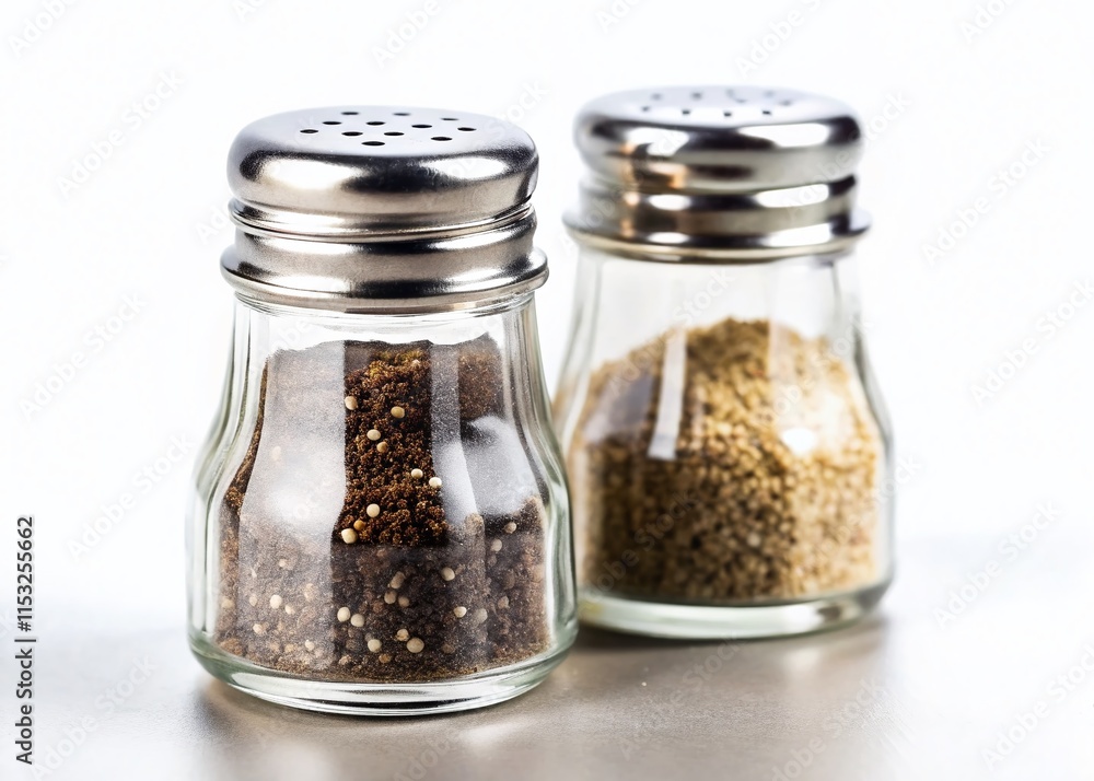 Modern Salt and Pepper Shakers: Tilt-Shift Miniature Photography on White Background Modern Salt and Pepper Shakers: Tilt-Shift Miniature Photography on White Background