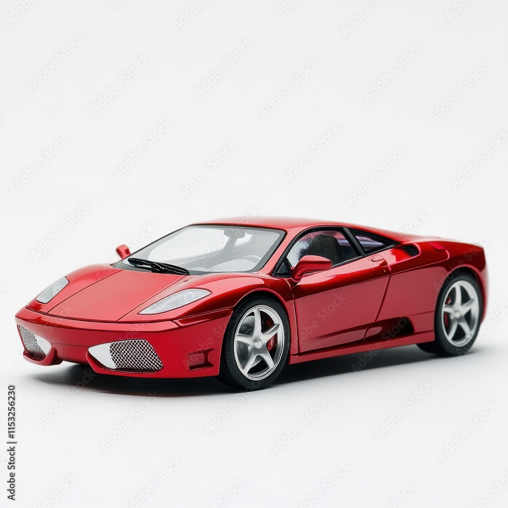 Red sports car model showcased on a plain background with attention to detail and design Red sports car model showcased on a plain background with attention to detail and design
