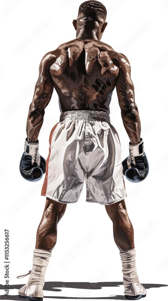 A muscular boxer stands in a fighting stance, showcasing strength and determination. A muscular boxer stands in a fighting stance, showcasing strength and determination.