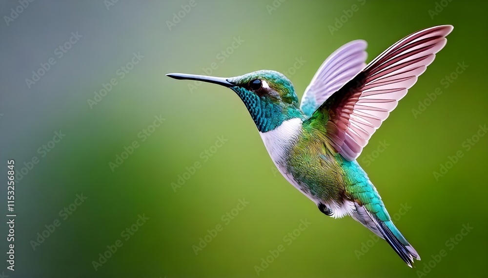 Fototapeta premium Beautiful hummingbird in flight and colorful feathers and perched in vibrant nature