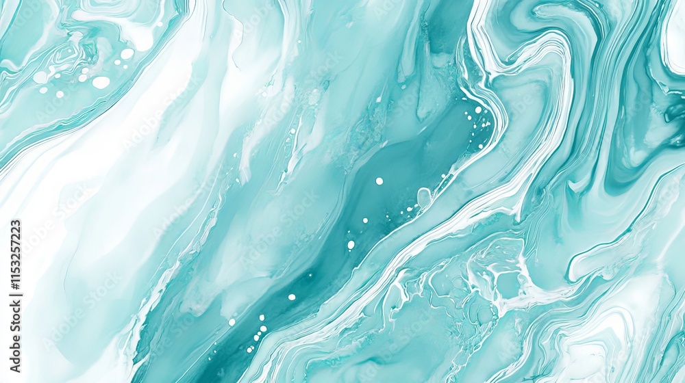 Fototapeta premium Pastel cyan mint marble watercolor background with teal turquoise ink texture and white lines, perfect for invitations and design projects.