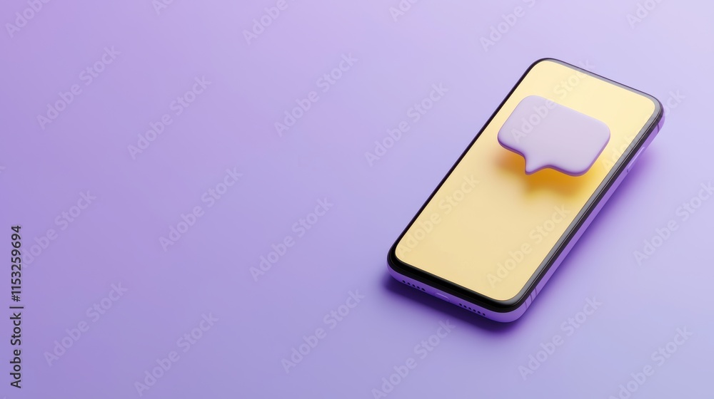 Smartphone message bubble icon on purple background digital art Smartphone message bubble icon on purple background digital art