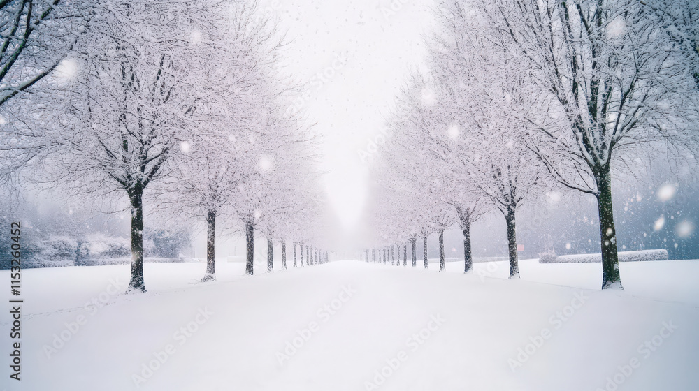 Serene winter landscape snow covered trees peaceful snowfall Serene winter landscape snow covered trees peaceful snowfall