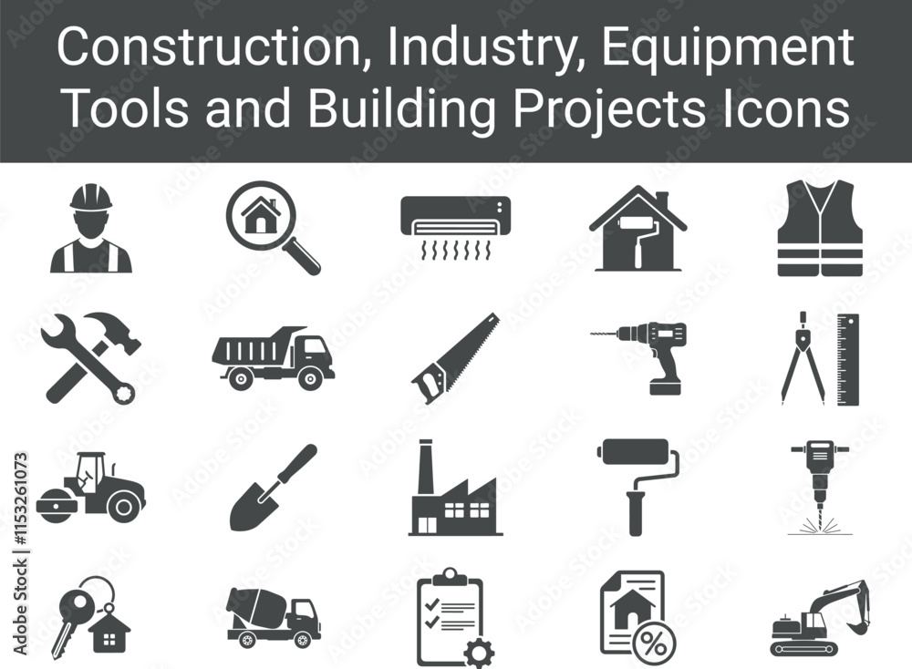 A Set of Construction Icons Home Building, Tools, Vehicles, and Equipment. icon vector illustration A Set of Construction Icons Home Building, Tools, Vehicles, and Equipment. icon vector illustration