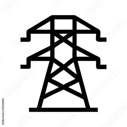 Simple black line art illustration of a power pylon. Electric tower icon, Electric tower logo, Power transmission, High voltage, Electrical grid, Transmission line on white background vector.