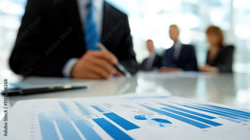 Focused businessman presenting financial report serious team meeting Focused businessman presenting financial report serious team meeting