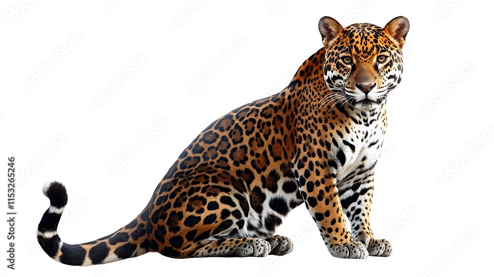 Naklejka premium Majestic Jaguar Sitting Against White Background