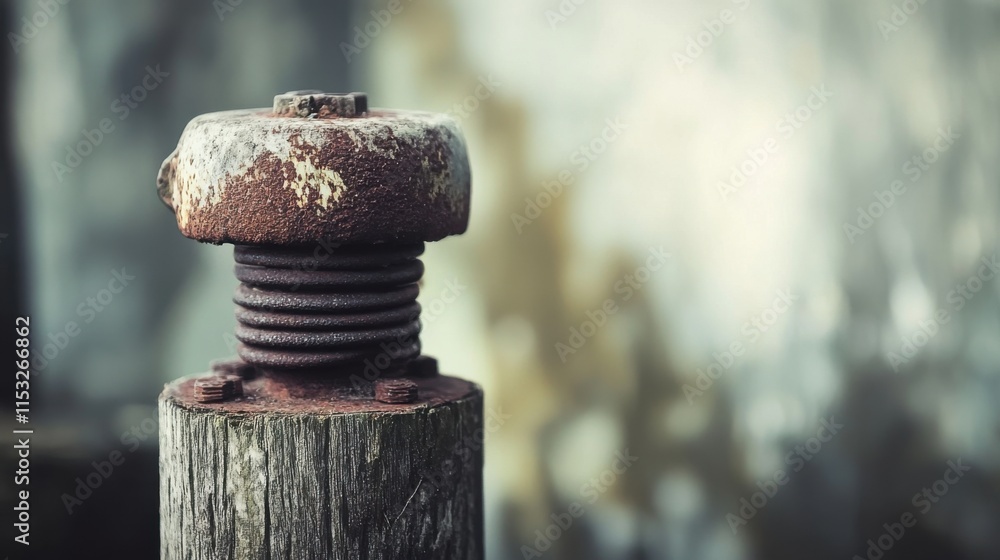 Up-Close View of a Weathered Metal Insulator on a Timber Pole, Highlighting Corrosion-Resistant Rust Prevention Up-Close View of a Weathered Metal Insulator on a Timber Pole, Highlighting Corrosion-Resistant Rust Prevention