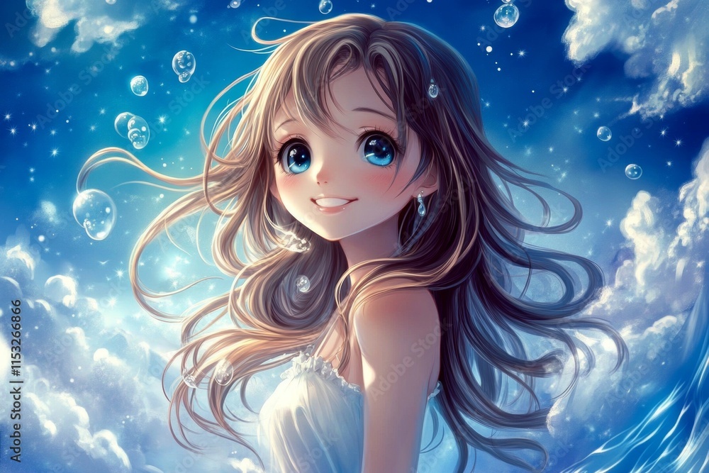 Angelic Anime Girl in a Dreamy Sky Angelic Anime Girl in a Dreamy Sky